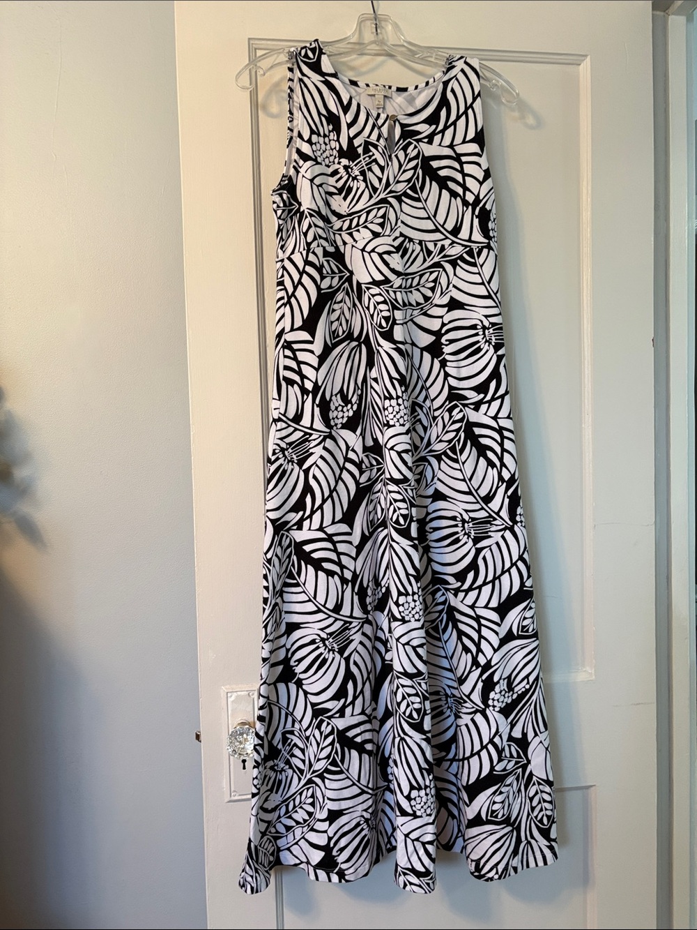 Talbots Black and White Leaf-Print Maxi Dress